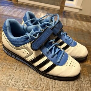 Adidas Powerlift 2.0 White Black Blue Weightlifting Training Shoes Men's 8.5